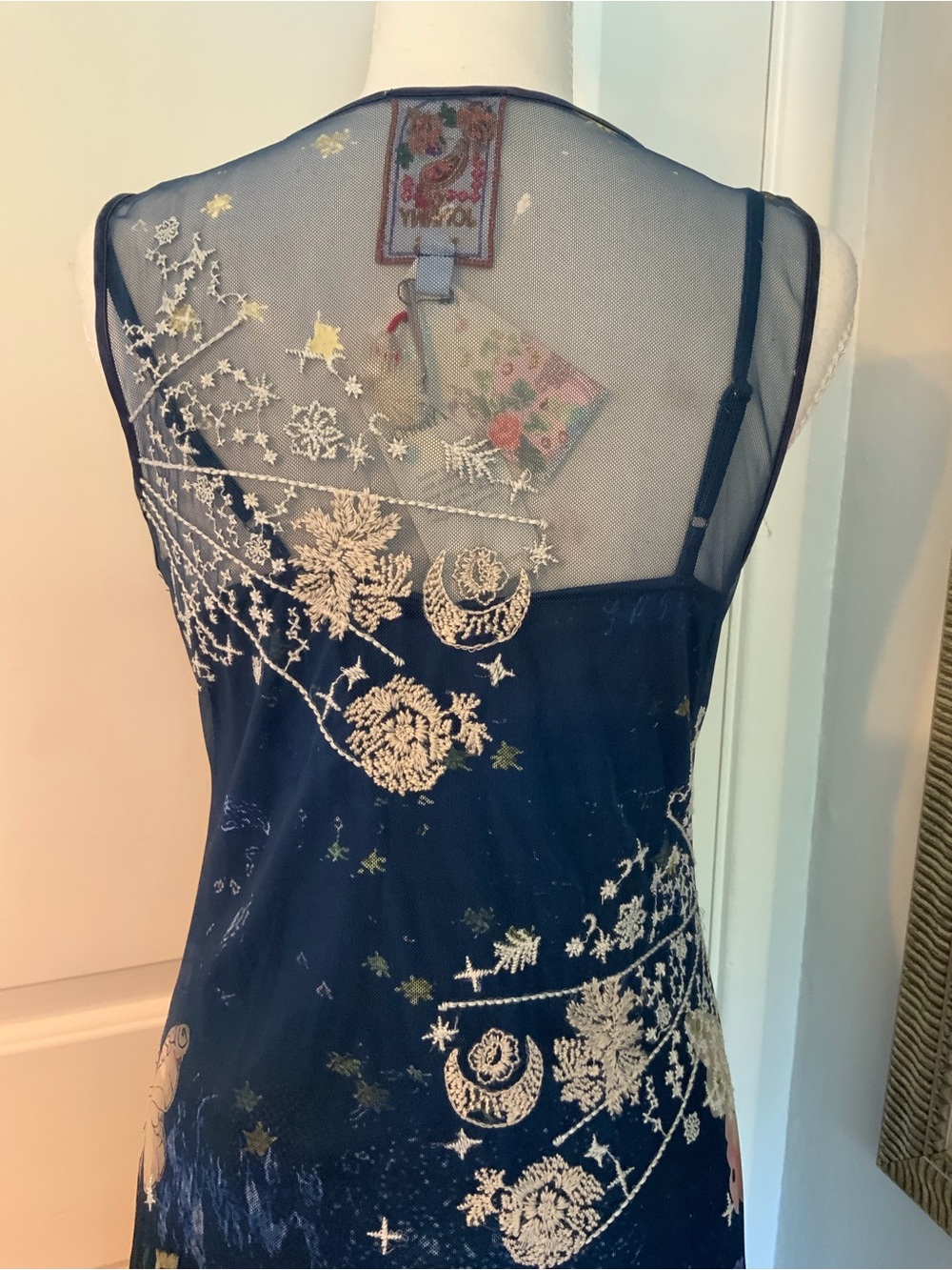 NWT Johnny Was Aurelius Mesh Embroidered Dress Over Printed Slip - Picture 9 of 14